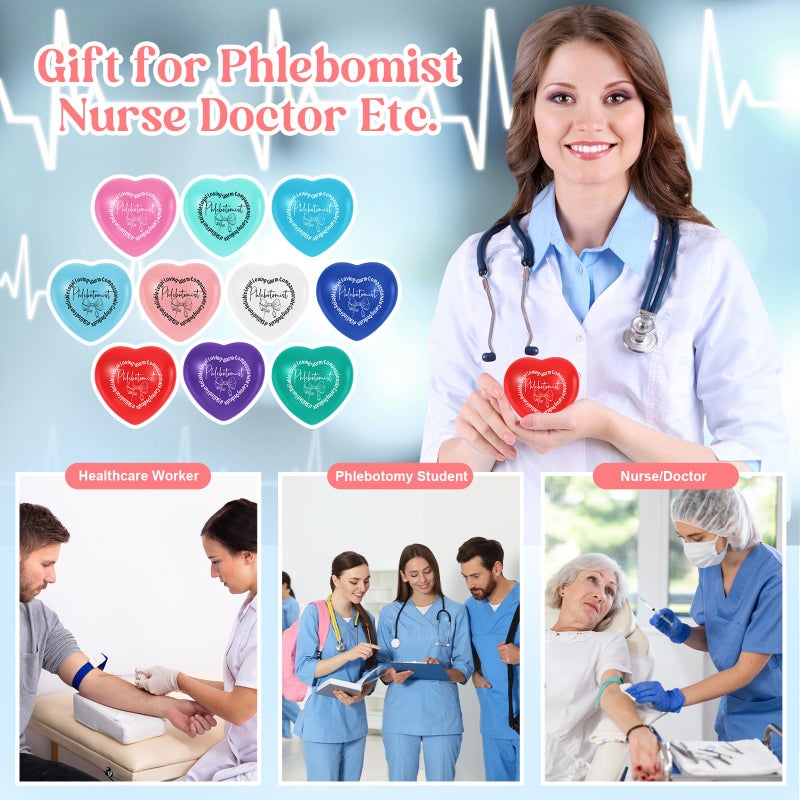 Arrowbash 20 Pcs Phlebotomist Heart Stress Balls Bulk Phlebotomy Nurse Thank You Appreciation Gifts Multicolor Relief Stress Ball Nursing Assistants Adult Medical Work Valentine Team Gifts - Image 3