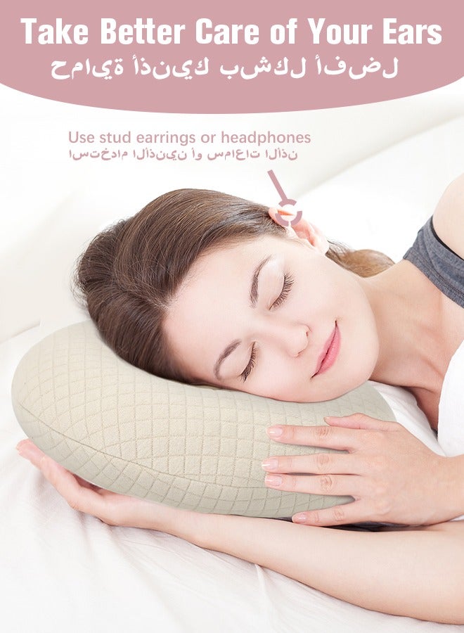 Ear Piercing Pillow for Side Sleepers, Ear Pillows with Holes for Ear Pain, Ear Inflammation Pressure Sores, Cotton Earring Pillow for CNH Side Sleepers, Beige  - Image 2