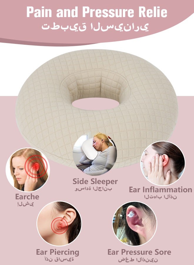 Ear Piercing Pillow for Side Sleepers, Ear Pillows with Holes for Ear Pain, Ear Inflammation Pressure Sores, Cotton Earring Pillow for CNH Side Sleepers, Beige  - Image 4