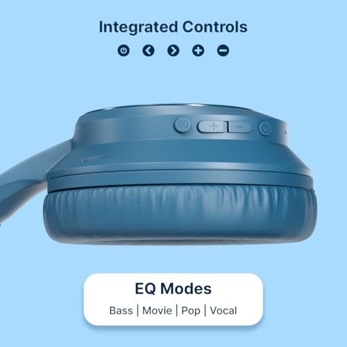 pTron Studio Evo 70hrs Playtime Wireless Over Ear Headphones w/HD Mic, Dual Device Pairing, Low-Latency Game/Movie/Music Modes, Punchy Bass, BT5.3, Voice Assistant & Type-C Fast Charging (Blue) - Image 5