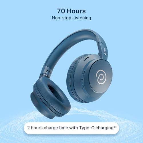 pTron Studio Evo 70hrs Playtime Wireless Over Ear Headphones w/HD Mic, Dual Device Pairing, Low-Latency Game/Movie/Music Modes, Punchy Bass, BT5.3, Voice Assistant & Type-C Fast Charging (Blue) - Image 4