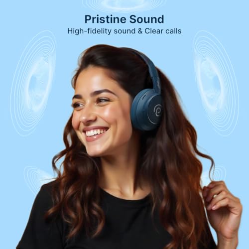 pTron Studio Evo 70hrs Playtime Wireless Over Ear Headphones w/HD Mic, Dual Device Pairing, Low-Latency Game/Movie/Music Modes, Punchy Bass, BT5.3, Voice Assistant & Type-C Fast Charging (Blue) - Image 3