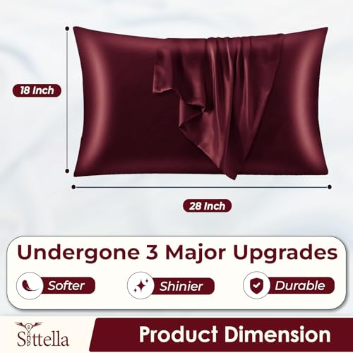 SITTELLA® 72x46 cm Set of 2 Satin Silk Pillow Covers | 600 TC Soft Pillowcase for Hair & Skin | Envelope Closure | Maroon |1 Free Scrunchie Included - Image 2