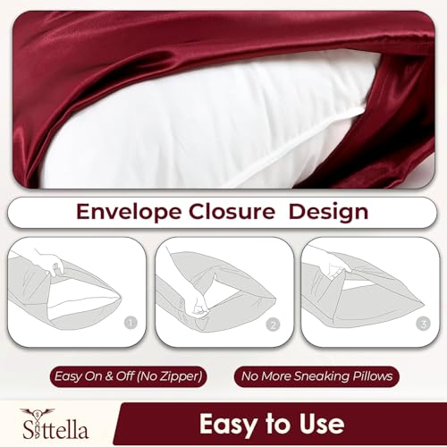 SITTELLA® 72x46 cm Set of 2 Satin Silk Pillow Covers | 600 TC Soft Pillowcase for Hair & Skin | Envelope Closure | Maroon |1 Free Scrunchie Included - Image 5