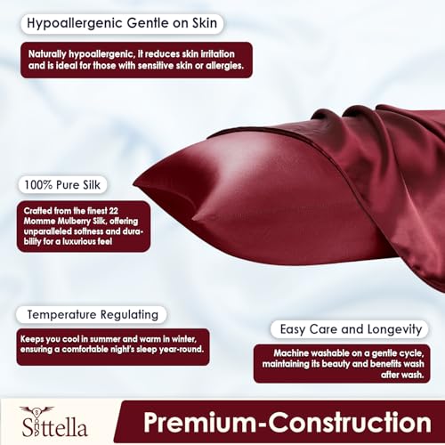 SITTELLA® 72x46 cm Set of 2 Satin Silk Pillow Covers | 600 TC Soft Pillowcase for Hair & Skin | Envelope Closure | Maroon |1 Free Scrunchie Included - Image 3