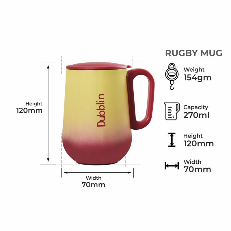 DUBBLIN Rugby Stainless Steel Unbreakable Tea Coffee Mug Double Wall with Handle and Lid Wide Mouth Mug Keeps Beverages Hot Cold 270 ML Red - Image 3