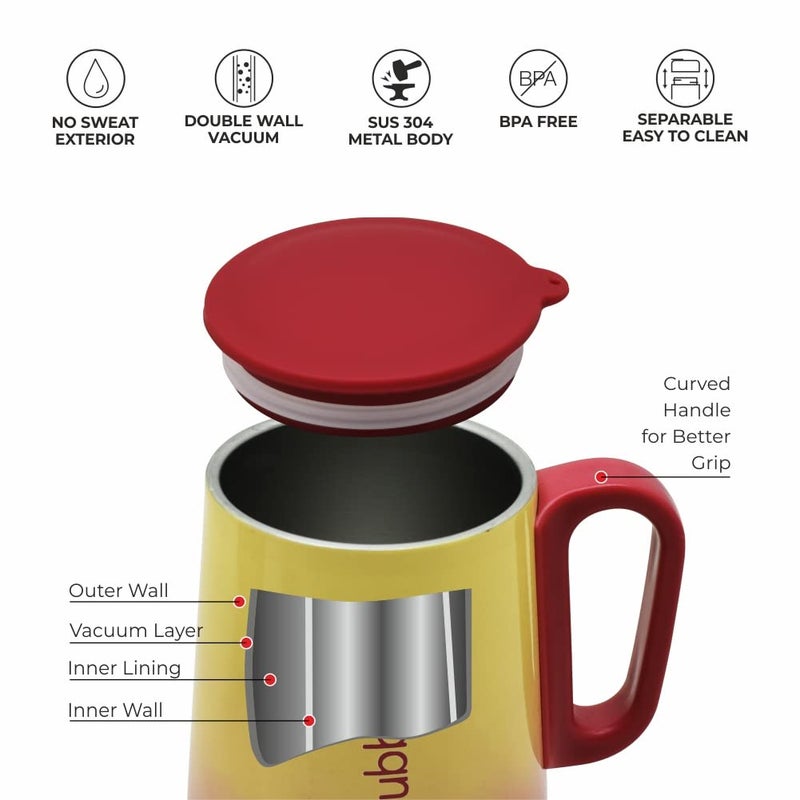 DUBBLIN Rugby Stainless Steel Unbreakable Tea Coffee Mug Double Wall with Handle and Lid Wide Mouth Mug Keeps Beverages Hot Cold 270 ML Red - Image 2