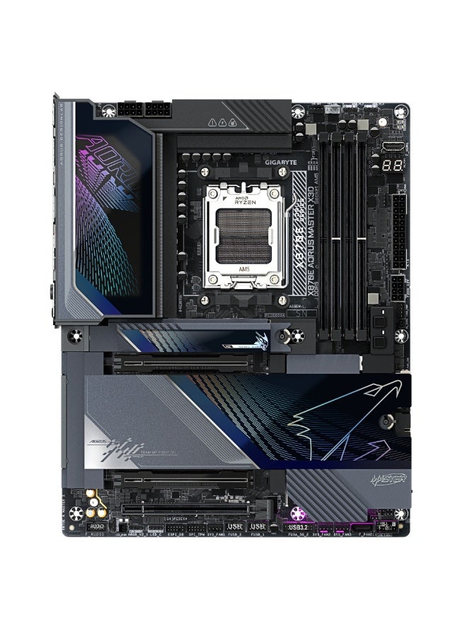 جيجابايت لوحة أم X870E AORUS MASTER X3D – مقبس AMD AM5، شريحة X870E، دعم Ryzen 7000/8000/X3D، ذاكرة DDR5 EXPO، PCIe 5.0، 5× فتحات M.2، LAN بسرعة 10GbE + 5GbE، Wi-Fi 7، USB4 Type-C، VRM متقدم وتبريد، RGB Fusion | 9MX87EMX-00-G10 - Image 2