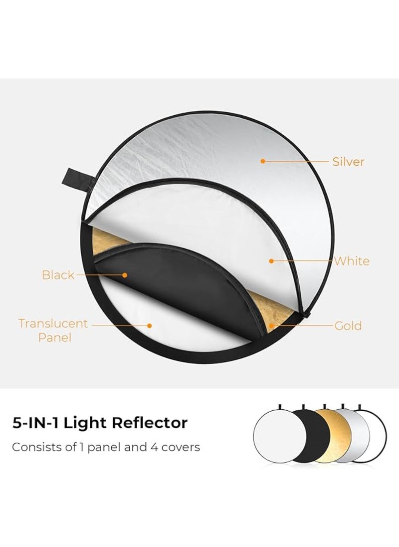 YelaJoy 5-in-1 Light Reflector 32"(80cm) Photography Diffuser Collapsible Portable for Studio and Outdoor Lighting Gold Silver White Black Translucent  - Image 2