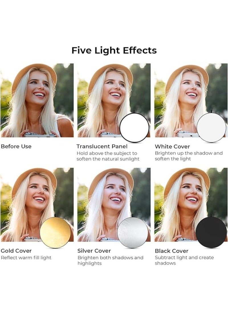 YelaJoy 5-in-1 Light Reflector 32"(80cm) Photography Diffuser Collapsible Portable for Studio and Outdoor Lighting Gold Silver White Black Translucent  - Image 3