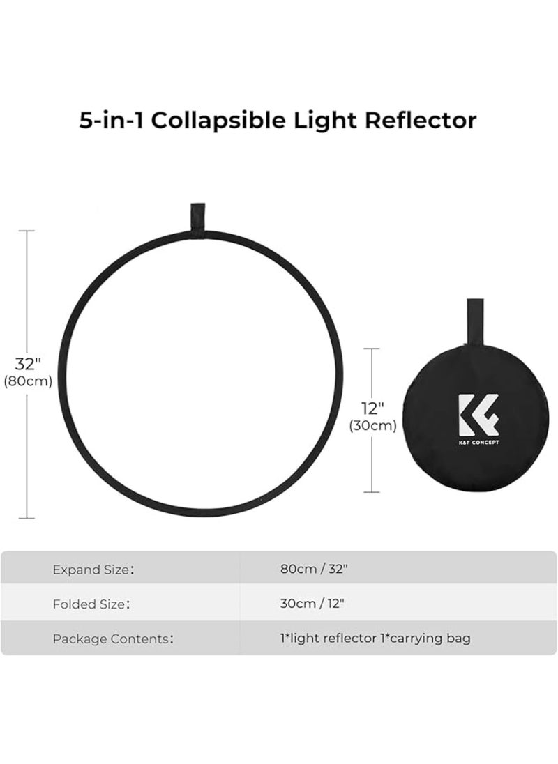 YelaJoy 5-in-1 Light Reflector 32"(80cm) Photography Diffuser Collapsible Portable for Studio and Outdoor Lighting Gold Silver White Black Translucent  - Image 4