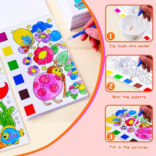 JUNQIU US JUNQIU 4Pack Paint with Water Books for Kids, Watercolor Painting Coloring Books for Toddlers, Magic Paint Set for Kids, Art Craft Kits Easter Basket Stuffers For Girls Boys - Image 2