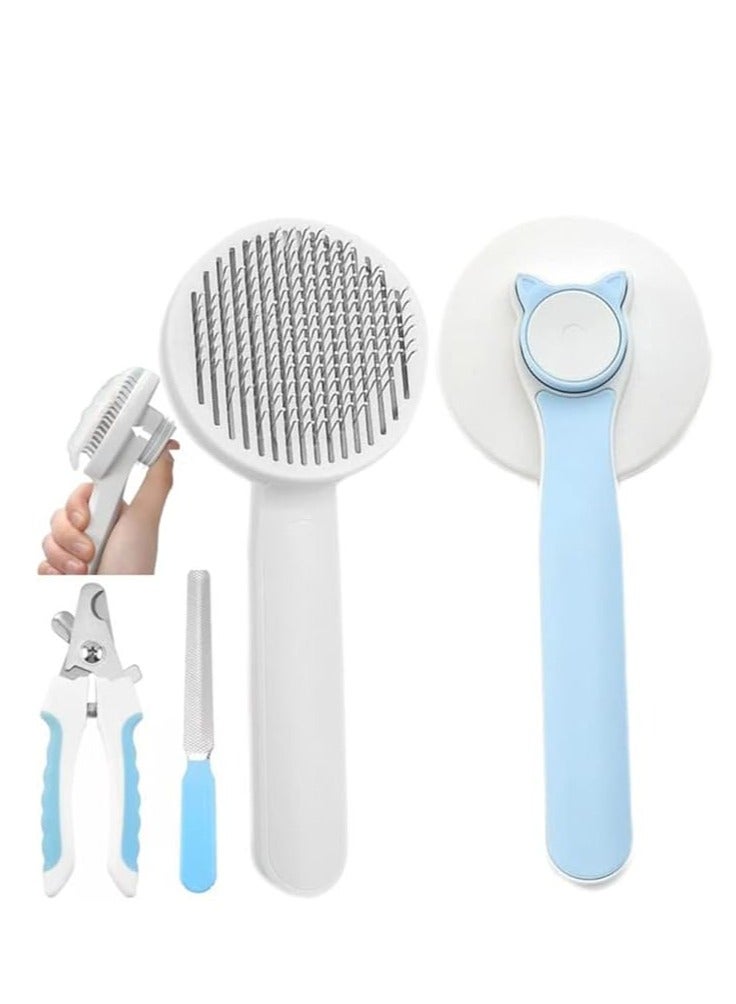 Pet Grooming Brush for Cats and Dogs,Self-Cleaning Sliker Brush for Removes Mats, Tangles, and Loose Hair, Shedding Brush for Short or Long Haired Cats/Dogs - Image 1