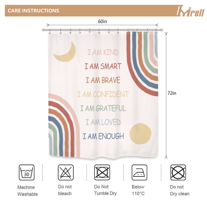 Imirell Imirell Kids Boho Rainbow Inspirational Quotes Shower Curtain 60Wx72H Inches Abstract Motivational Positive Teen Girls Women Pink Muted Moon Sun Fabric Waterproof Polyester with 12 Pack Hooks Plastic - Image 3