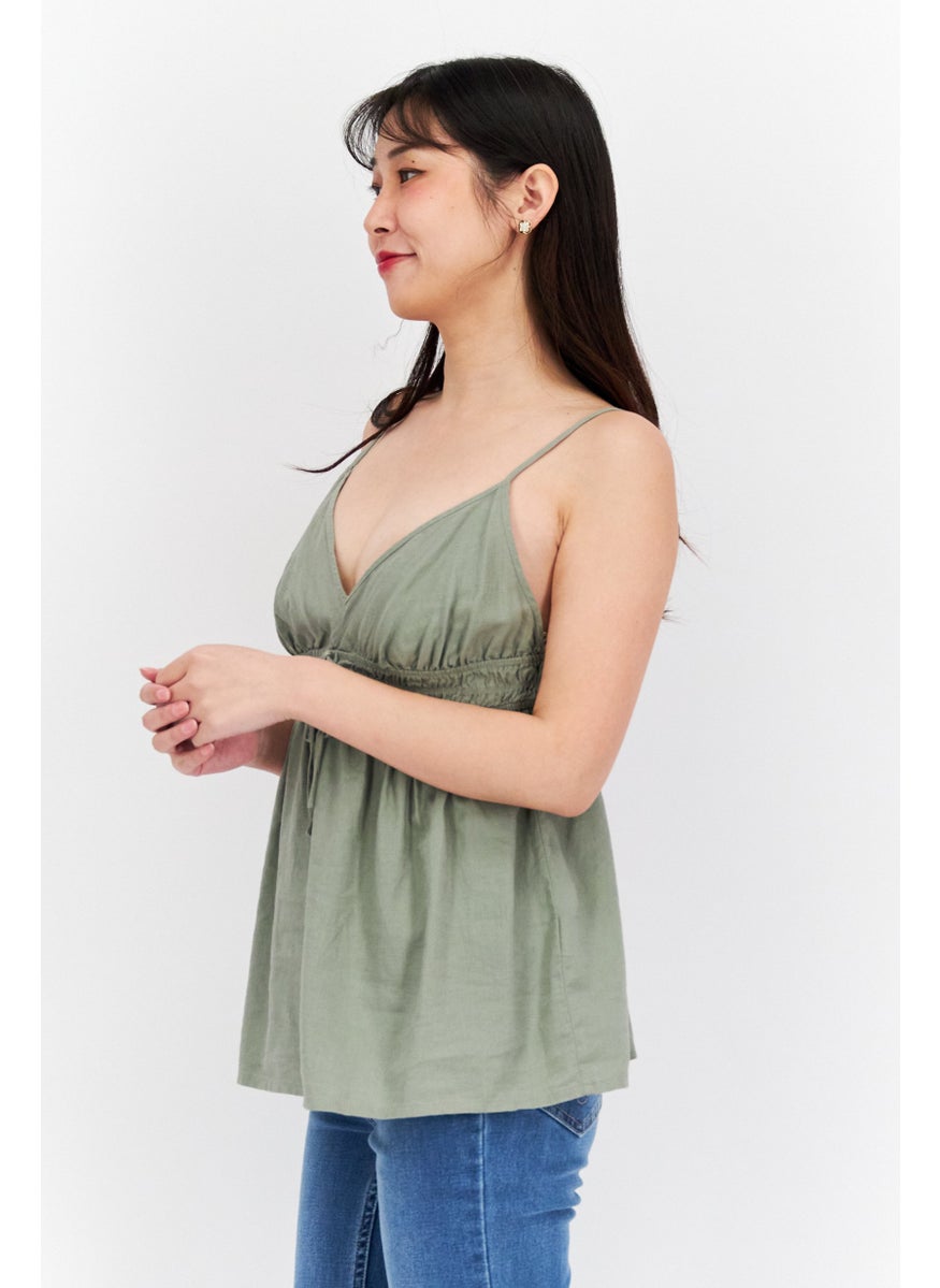 Etam Women V-Neck Sleeveless Plain Top, Dusty Olive  - Image 4