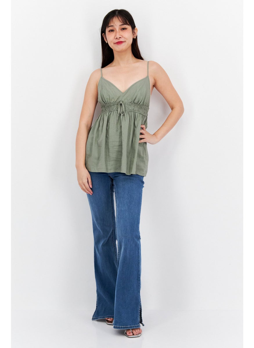 Etam Women V-Neck Sleeveless Plain Top, Dusty Olive  - Image 3