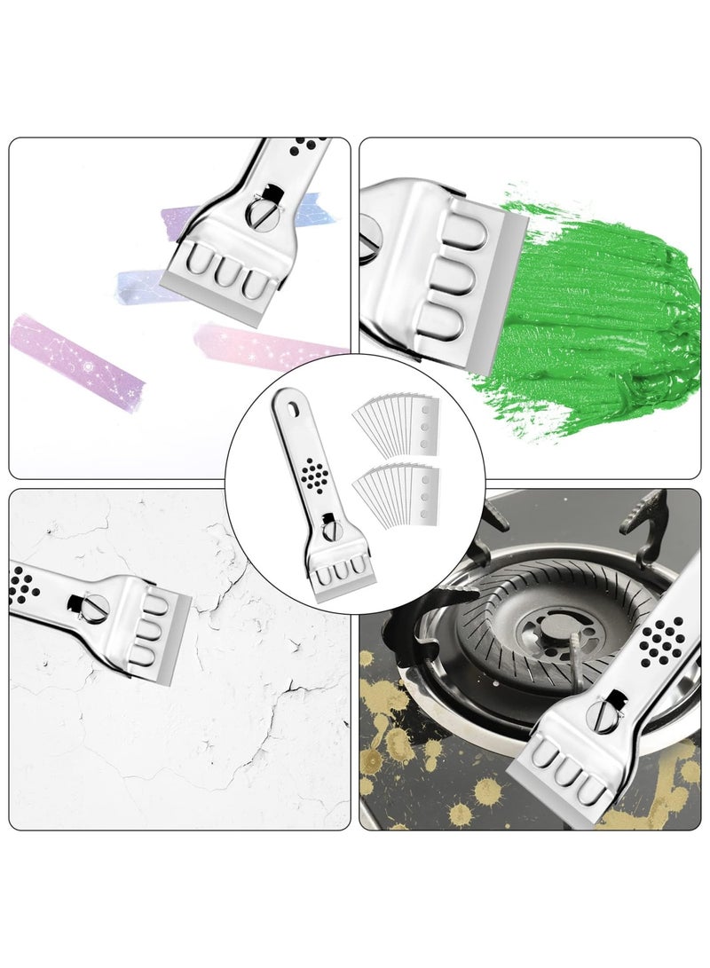 Stainless Steel Ceramic Hob Scraper with Locking Retractable Razor Blade, Includes 10 Replacement Blades, Durable Kitchen Scraper for Cleaning Glass, Ceramic, Oven, Cooktop, and Windows (Silver) - Image 3