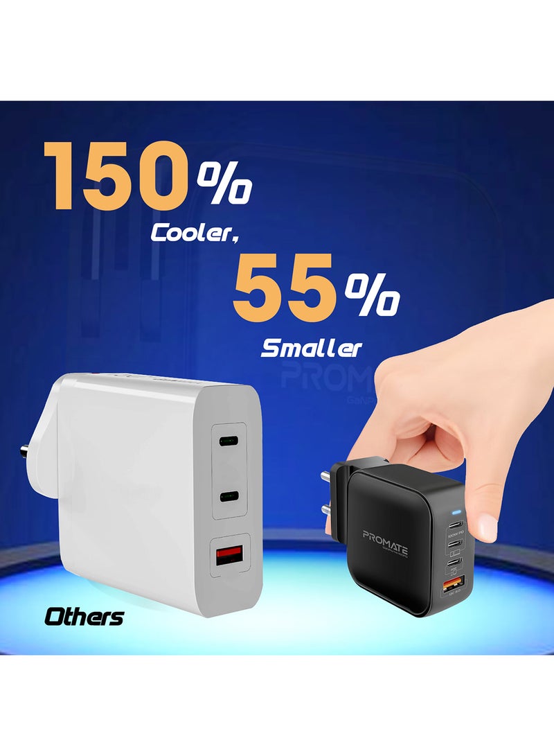 PROMATE 100W USb-C Gan Wall Charger With Dual USb-C Pd, 18W Qc 3.0, 20W Type-C Pd Ports, Ganport4-100Pd, Black Black - Image 4