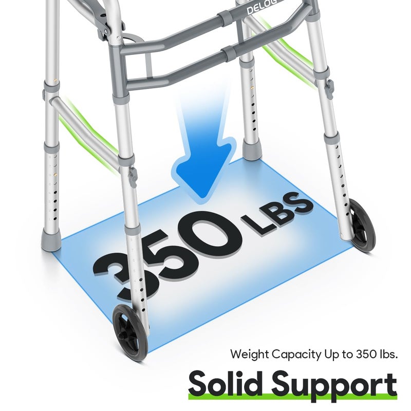 Delog Narrow Folding Walker for Seniors with Trigger Release and 5 Inches Wheels, Lightweight Supports Up to 350 lbs, Aluminum Folding Walker for Elderly, Handicapped and Disabled - Image 3