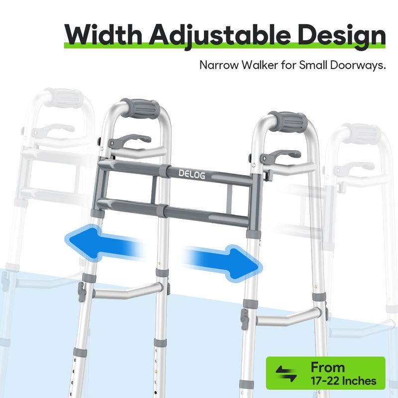 Delog Narrow Folding Walker for Seniors with Trigger Release and 5 Inches Wheels, Lightweight Supports Up to 350 lbs, Aluminum Folding Walker for Elderly, Handicapped and Disabled - Image 2