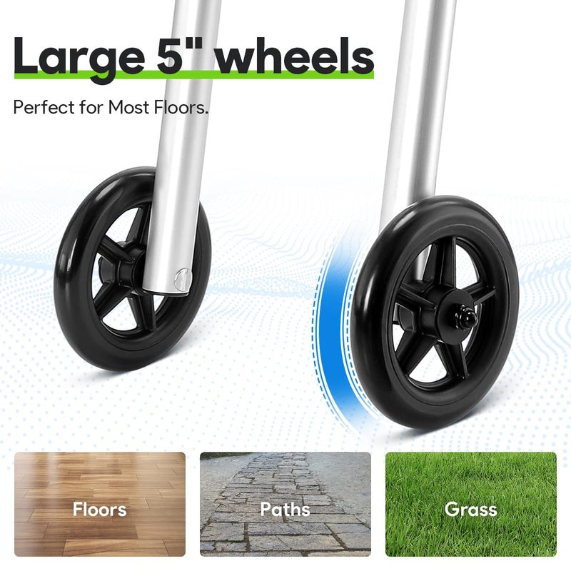Delog Narrow Folding Walker for Seniors with Trigger Release and 5 Inches Wheels, Lightweight Supports Up to 350 lbs, Aluminum Folding Walker for Elderly, Handicapped and Disabled - Image 5