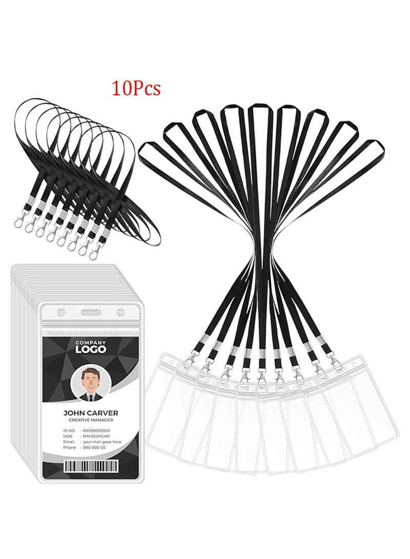 10 Pieces Clear ID Badge Holder with Lanyard,with Lanyard ID Card Holder Waterproof Clear Plastic Vertical Name Tags Badge Holders Transparent PVC Pouch for Office School Travel - Image 1