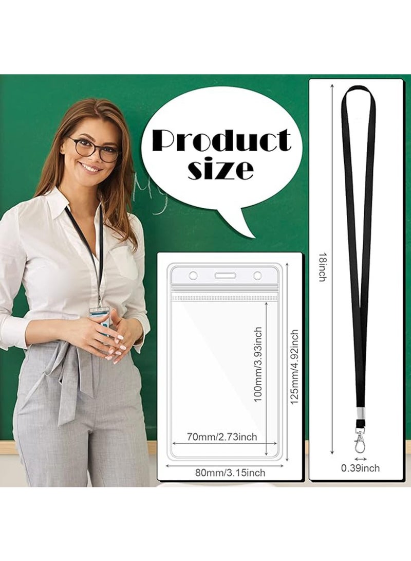 10 Pieces Clear ID Badge Holder with Lanyard,with Lanyard ID Card Holder Waterproof Clear Plastic Vertical Name Tags Badge Holders Transparent PVC Pouch for Office School Travel - Image 2
