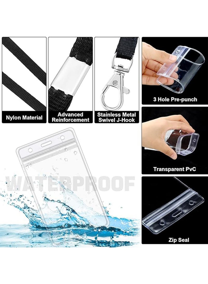 10 Pieces Clear ID Badge Holder with Lanyard,with Lanyard ID Card Holder Waterproof Clear Plastic Vertical Name Tags Badge Holders Transparent PVC Pouch for Office School Travel - Image 3