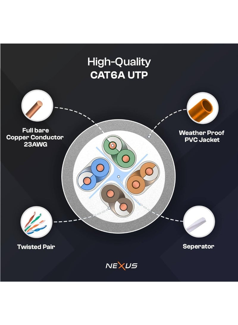 NEXUS CAT6A, 23AWG, 10Gbps Transfer Rate, 500Mhz Frequency, Full Bare Copper Conductor , Weather Proof JVC Jacket, 305m Cable Length, Orange - Image 4