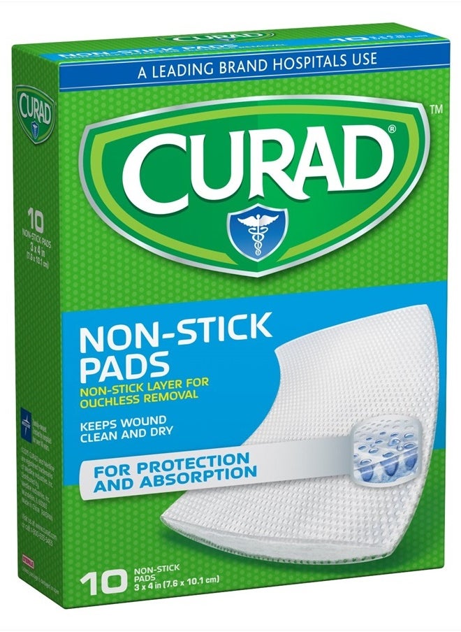 CURAD - Non-Stick Pads, 3 Inches X 4 Inches 10 Count - Image 1