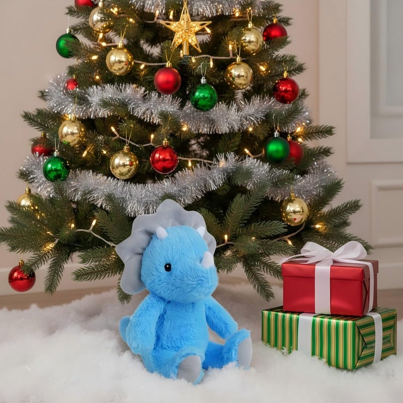 VANLINNY Blue Dinosaur Stuffed Animals, Valentines Day Gifts for Kids, 9" Soft Dinosaur Plush Toys for Boys, Cute Triceratops Figure, Birthday Xmas Gifts for Boys Toddlers and Girls 3 4 5 6 7 8 - Image 2