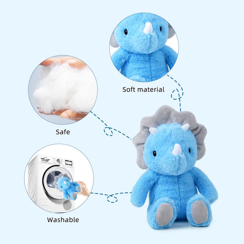 VANLINNY Blue Dinosaur Stuffed Animals, Valentines Day Gifts for Kids, 9" Soft Dinosaur Plush Toys for Boys, Cute Triceratops Figure, Birthday Xmas Gifts for Boys Toddlers and Girls 3 4 5 6 7 8 - Image 3