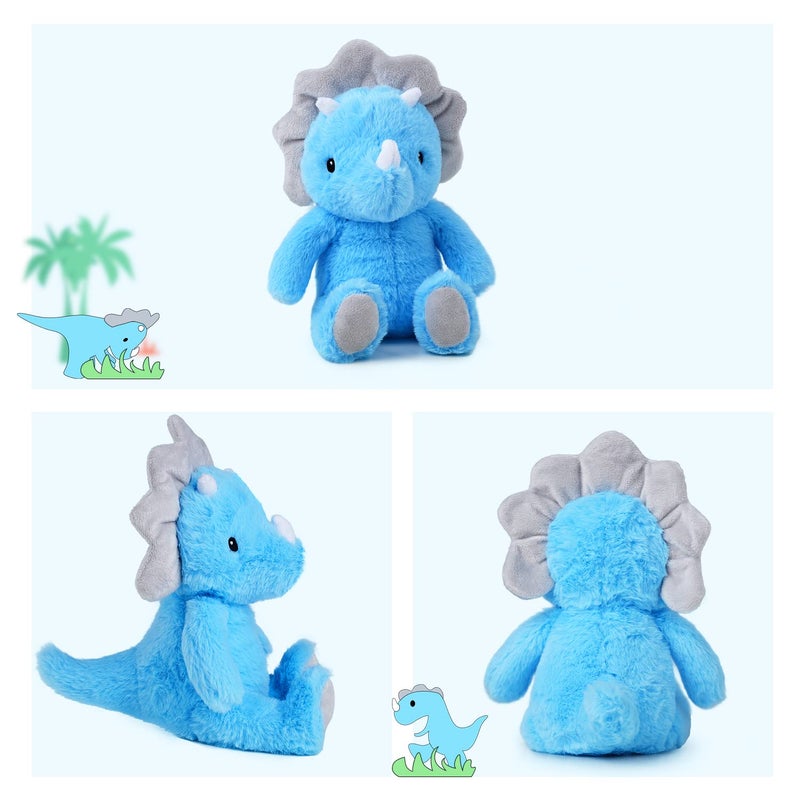 VANLINNY Blue Dinosaur Stuffed Animals, Valentines Day Gifts for Kids, 9" Soft Dinosaur Plush Toys for Boys, Cute Triceratops Figure, Birthday Xmas Gifts for Boys Toddlers and Girls 3 4 5 6 7 8 - Image 4
