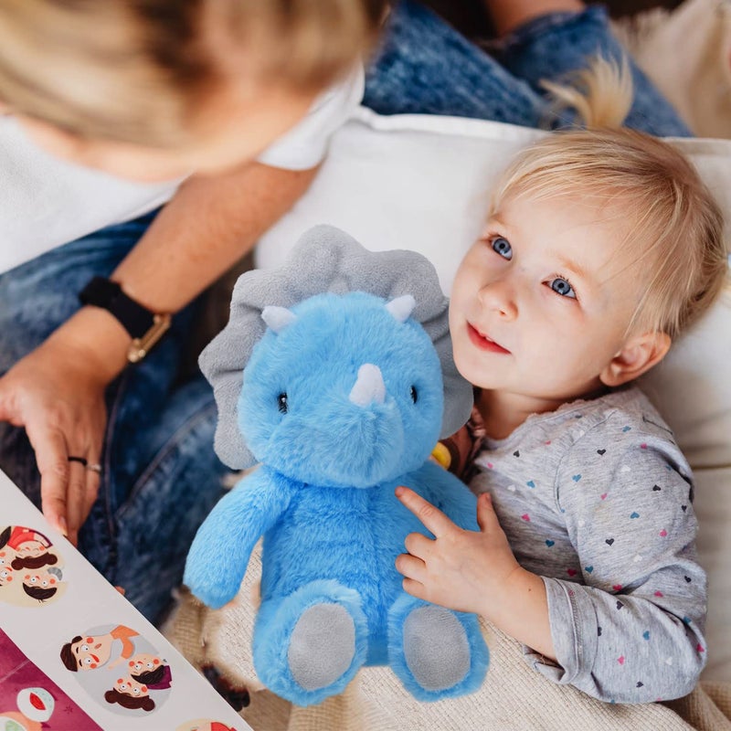 VANLINNY Blue Dinosaur Stuffed Animals, Valentines Day Gifts for Kids, 9" Soft Dinosaur Plush Toys for Boys, Cute Triceratops Figure, Birthday Xmas Gifts for Boys Toddlers and Girls 3 4 5 6 7 8 - Image 5