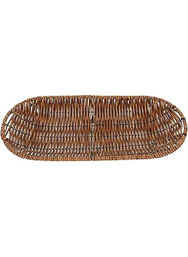 سلة خبز من الروطان المنسوج يدويًا مقاس 30x14x3.5 سم، صينية تقديم ريفية للمطبخ وغرفة الطعام - Image 1