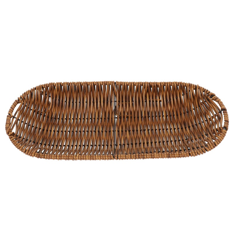 سلة خبز من الروطان المنسوج يدويًا مقاس 30x14x3.5 سم، صينية تقديم ريفية للمطبخ وغرفة الطعام - Image 2