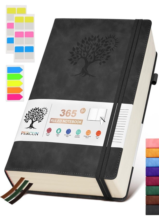 PERCUN A4 Lined Journal Notebook，365 Page Large Leather Journals for Writing Women Men，Hardcover Notebook with 100Gsm Thick Pages for Travel，Work，School，College Ruled, Daily Diary (8.5" x 11.4") - Image 1