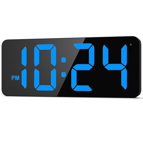 XUANZIT LED Digital Wall Clock with Large Display, Big Digits, Auto-Brightness, 12/24Hr Format, Modern Electric Small Silent Wall Clock for Living Room, Bedroom, Classroom, Farmhouse, Kitchen, Office - Blue - Image 1