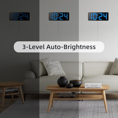 XUANZIT LED Digital Wall Clock with Large Display, Big Digits, Auto-Brightness, 12/24Hr Format, Modern Electric Small Silent Wall Clock for Living Room, Bedroom, Classroom, Farmhouse, Kitchen, Office - Blue - Image 4