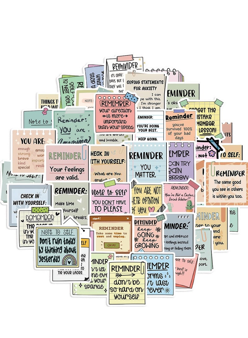 50 Motivational Reminder Stickers - Positive Quote Vinyl Decals, Motivational Self-Adhesive Stickers for Water Bottles, Laptops, Plastic Surfaces, Irregular Shape, Cartoon Pattern, Reusable, Matte Finish, English Text - Image 1