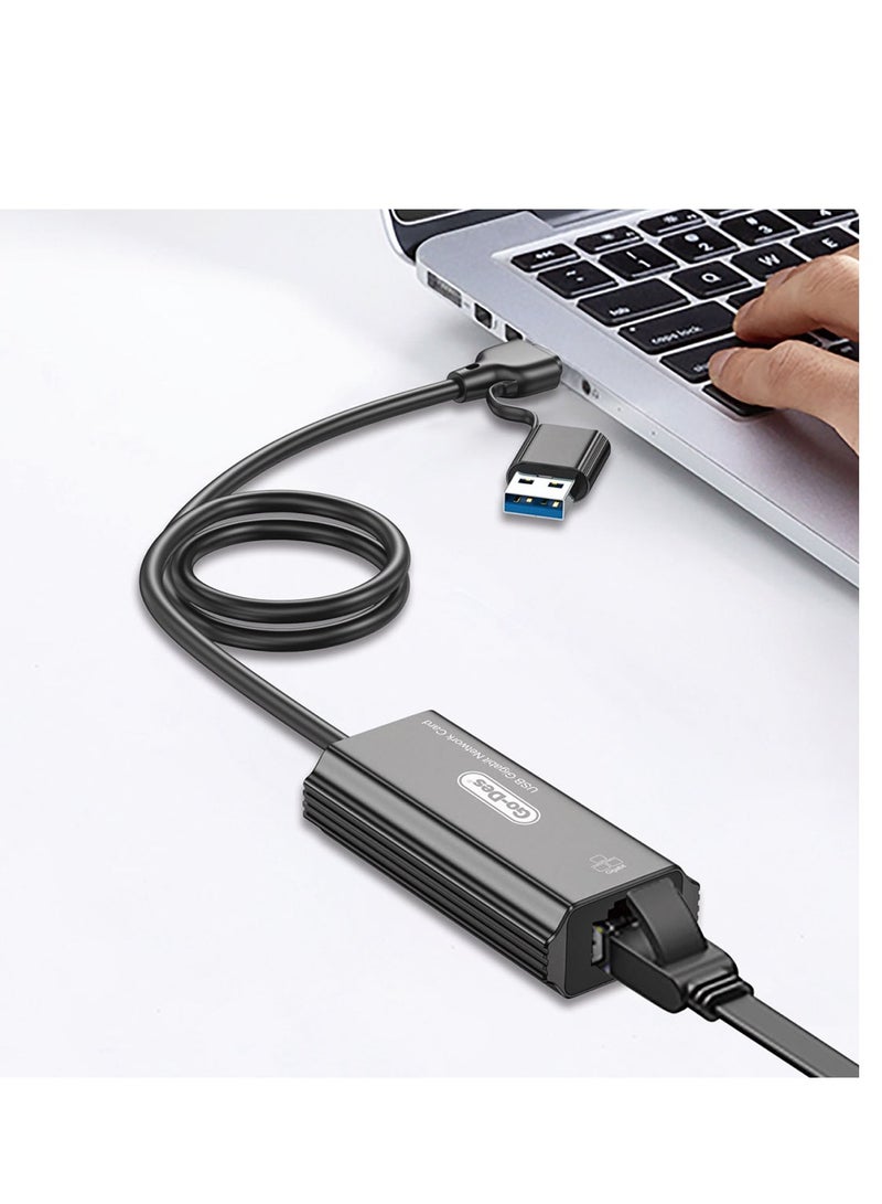 GO-DES Go Des GD-6836 RJ45 to Type-C and USB-A Gigabit Ethernet Converter Cable 1000Mbps 50cm"  - Image 2