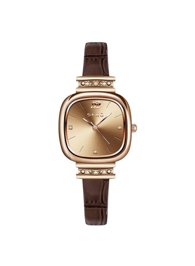 SENO Luxury Retro Minimalist Square Women's Watch, Simple and Stylish Leather Strap Waterproof Quartz Watch. - Image 1