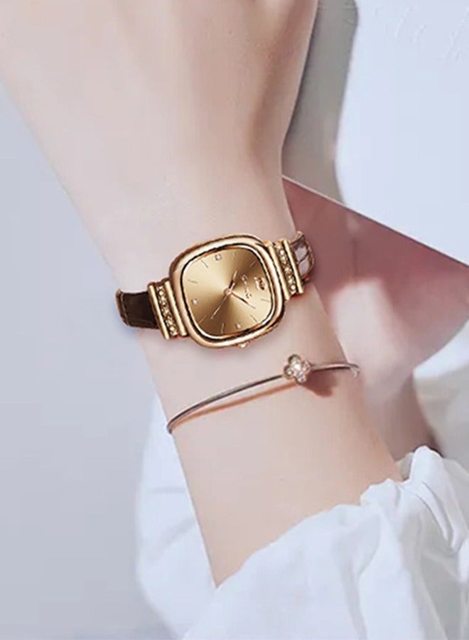 SENO Luxury Retro Minimalist Square Women's Watch, Simple and Stylish Leather Strap Waterproof Quartz Watch. - Image 3