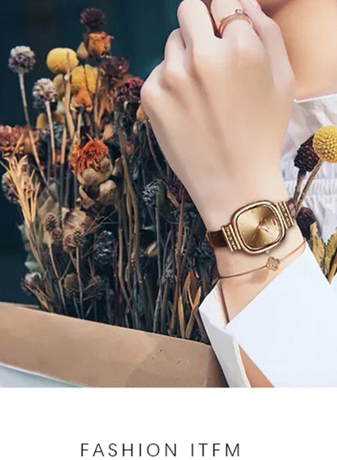 SENO Luxury Retro Minimalist Square Women's Watch, Simple and Stylish Leather Strap Waterproof Quartz Watch. - Image 4