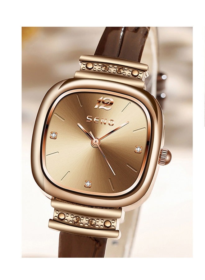 SENO Luxury Retro Minimalist Square Women's Watch, Simple and Stylish Leather Strap Waterproof Quartz Watch. - Image 5