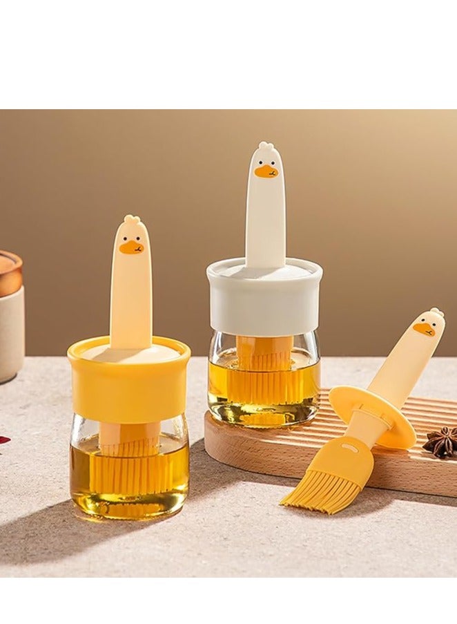 Glass Olive Oil Dispenser Bottle with Silicone Brush – 200ml Cute Duck Design, Oil Sprayer for Cooking, Frying, BBQ, Salad, Baking, Non-Drip Oil Bottle, Kitchen Accessory, Easy Pour Olive Oil Container, Reusable Silicone Brush for Precise Application - Image 1
