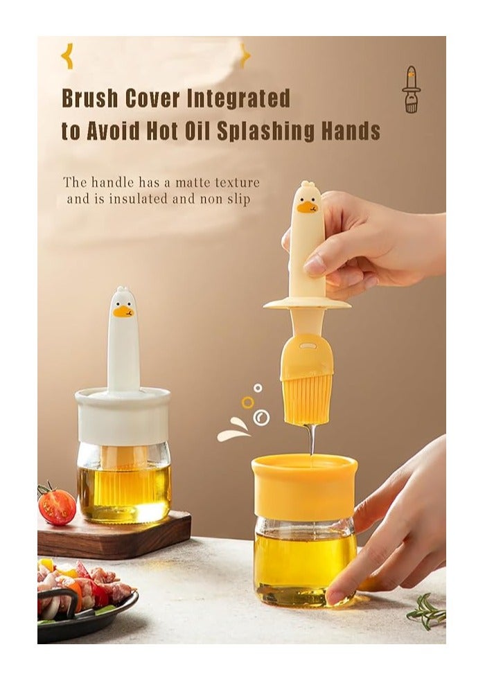 Glass Olive Oil Dispenser Bottle with Silicone Brush – 200ml Cute Duck Design, Oil Sprayer for Cooking, Frying, BBQ, Salad, Baking, Non-Drip Oil Bottle, Kitchen Accessory, Easy Pour Olive Oil Container, Reusable Silicone Brush for Precise Application - Image 2