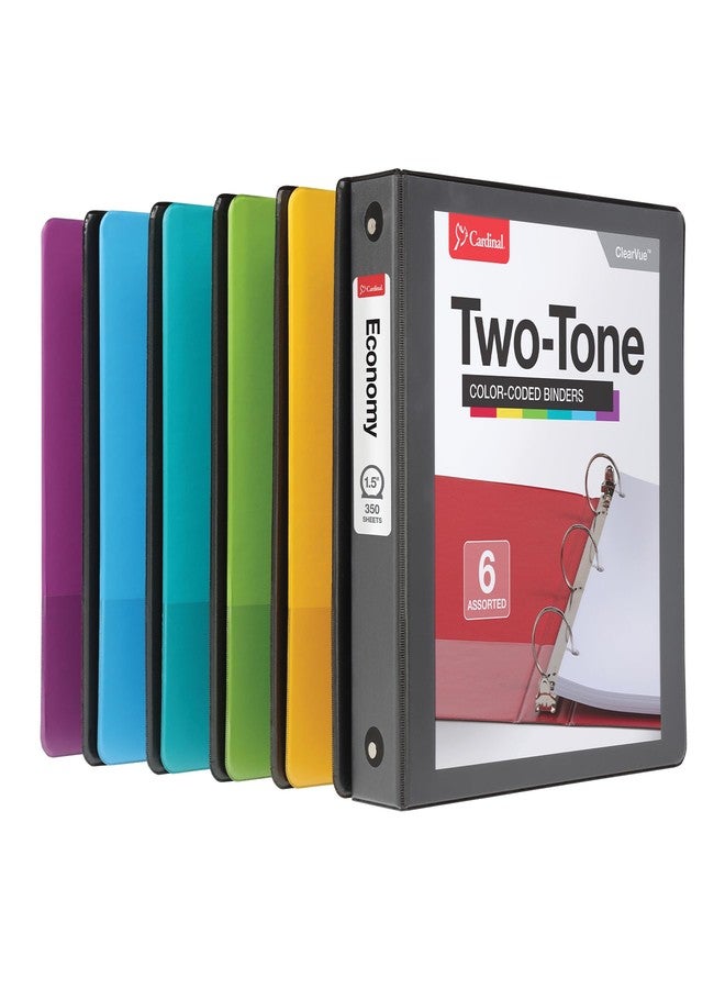 Cardinal Two Tone 3 Ring Binders, Binders for School and Office, Black/Rainbow, Durable 1.5 inch Round Rings, Holds 350 Sheets, Presentation Cover, Clear Pockets, Non-Stick, 6 Pack (1000834) - Image 1