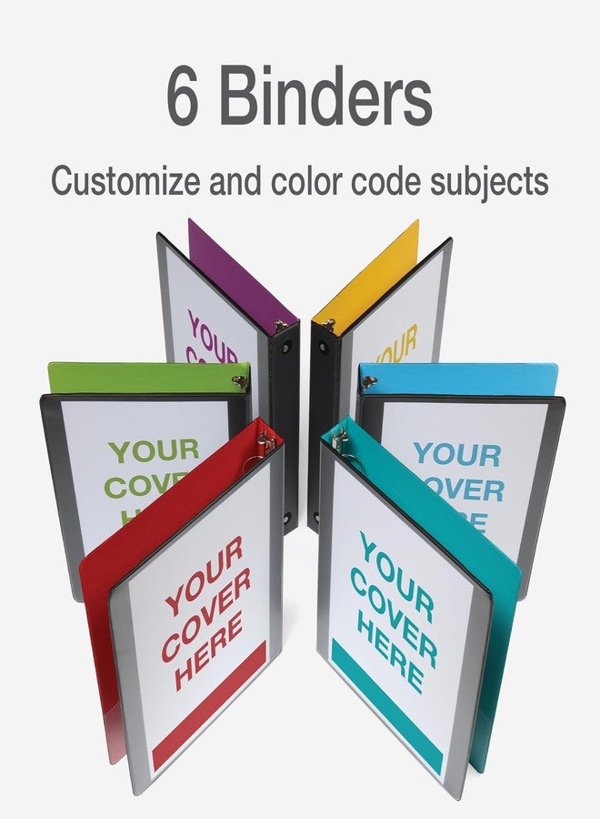 Cardinal Two Tone 3 Ring Binders, Binders for School and Office, Black/Rainbow, Durable 1.5 inch Round Rings, Holds 350 Sheets, Presentation Cover, Clear Pockets, Non-Stick, 6 Pack (1000834) - Image 4