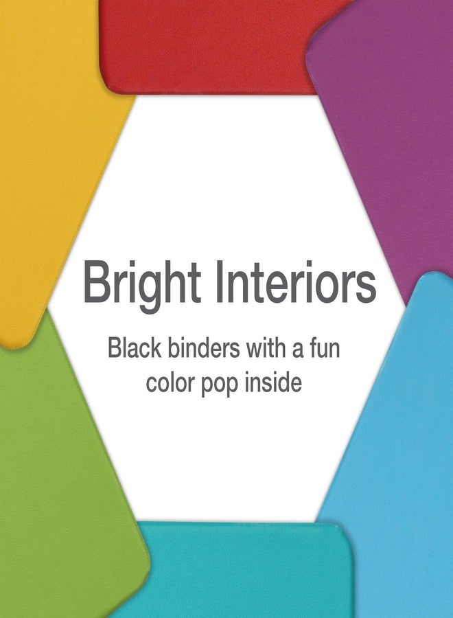 Cardinal Two Tone 3 Ring Binders, Binders for School and Office, Black/Rainbow, Durable 1.5 inch Round Rings, Holds 350 Sheets, Presentation Cover, Clear Pockets, Non-Stick, 6 Pack (1000834) - Image 2